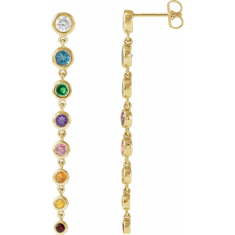 Multi-Gemstone + Diamond Rainbow Drop Earrings