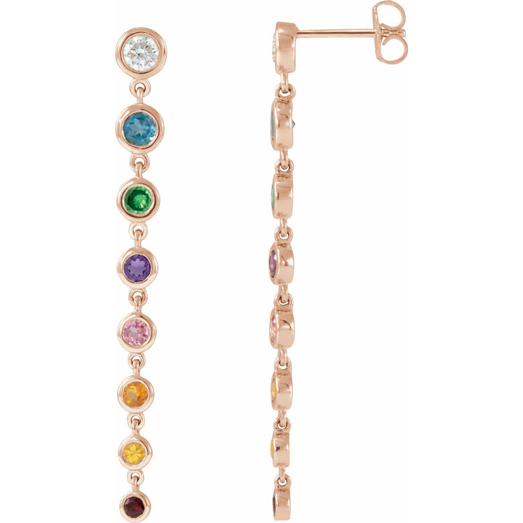 Multi-Gemstone + Diamond Rainbow Drop Earrings