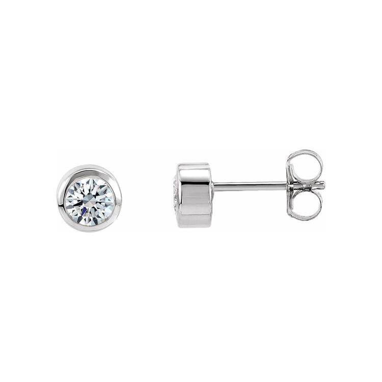 Bezel-Set White Diamond Stud Earrings