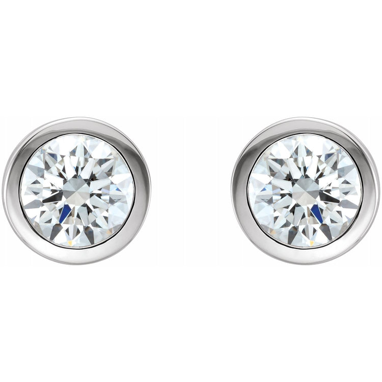 Bezel-Set White Diamond Stud Earrings