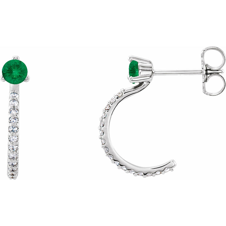 Emerald + Natural Diamond Hoop Earrings