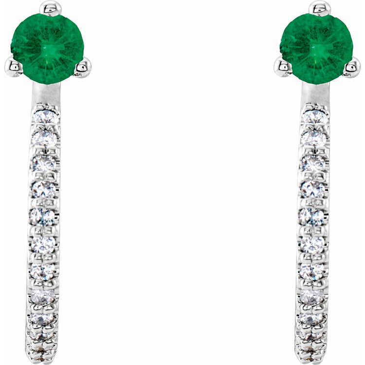 Emerald + Natural Diamond Hoop Earrings