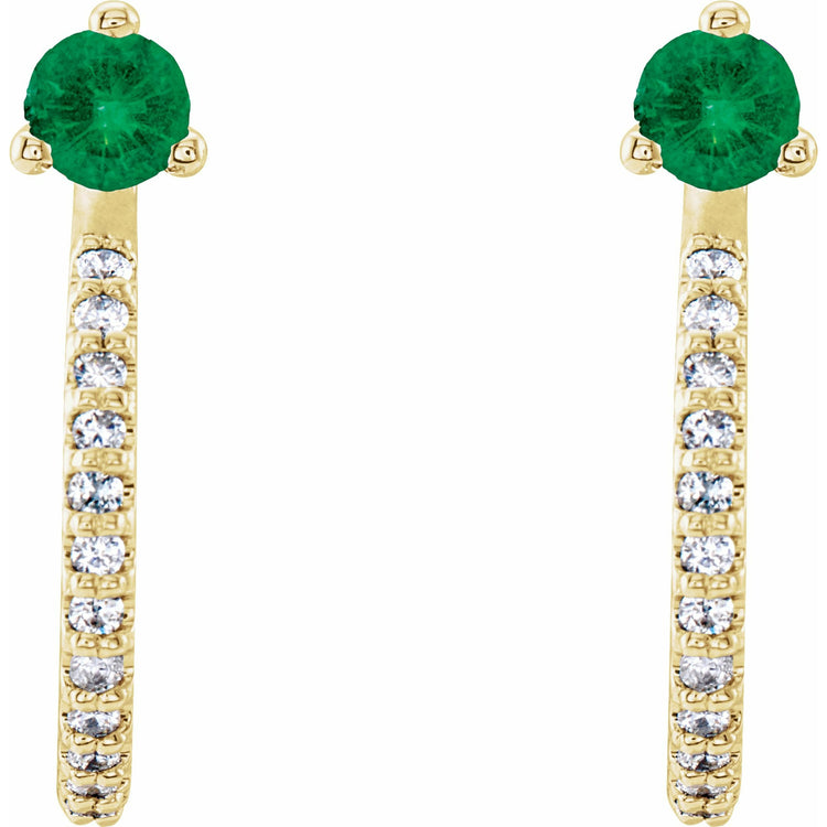 Emerald + Natural Diamond Hoop Earrings