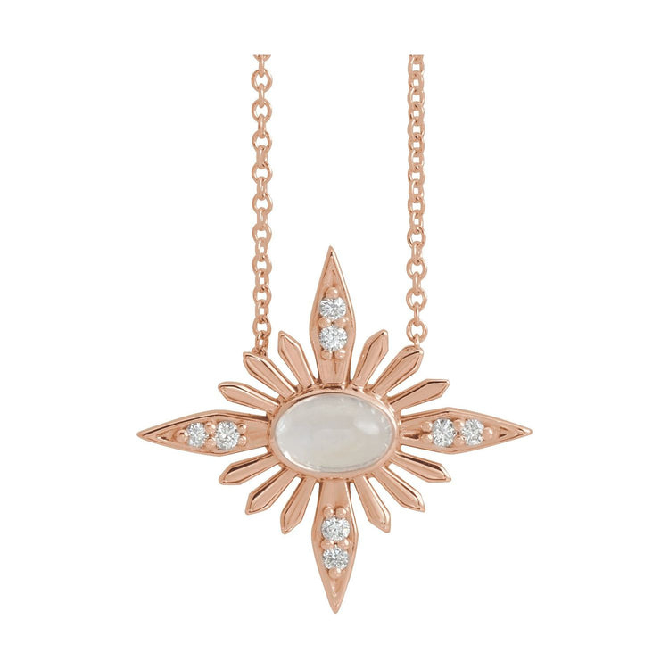 Blue Rubi Rainbow Moonstone + Diamond Celestial Necklace