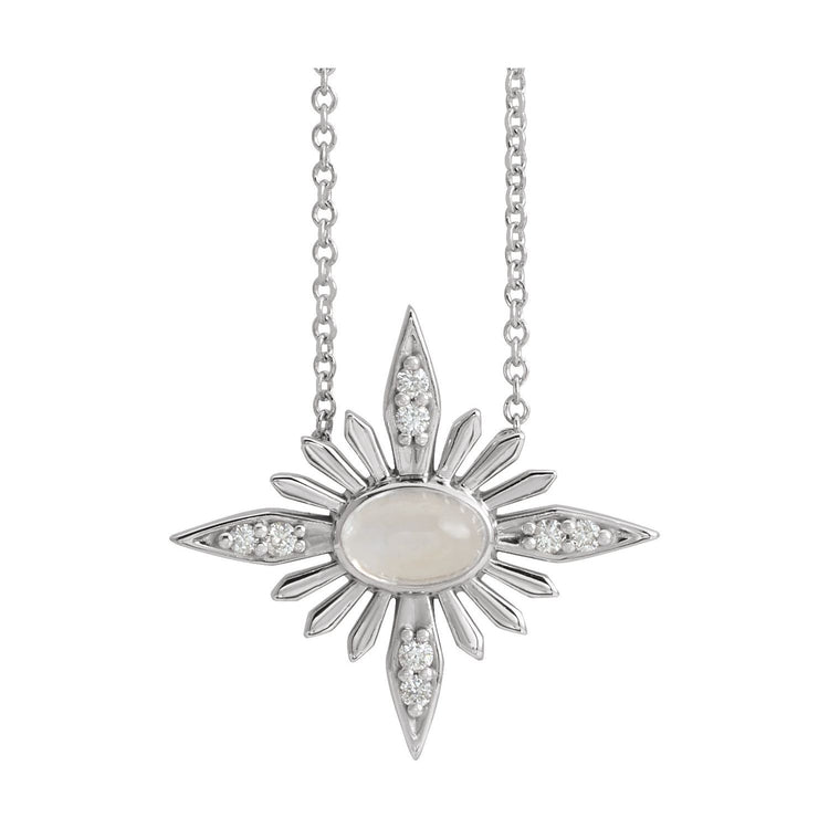 Blue Rubi Rainbow Moonstone + Diamond Celestial Necklace