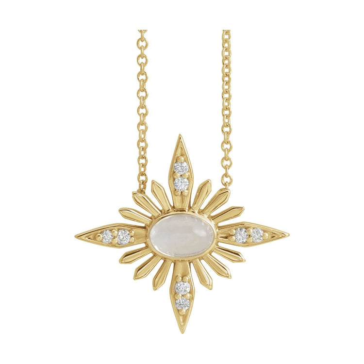 Blue Rubi Rainbow Moonstone + Diamond Celestial Necklace