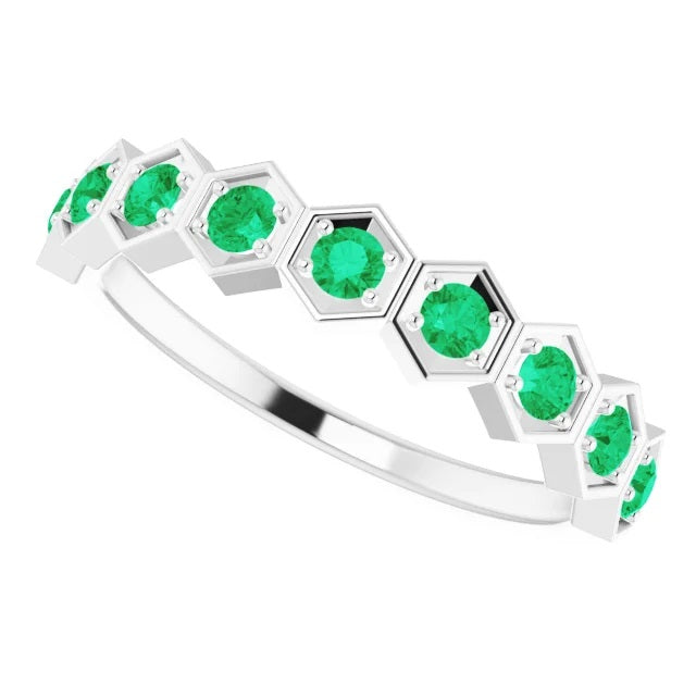 Hexagon Emerald Stackable Ring