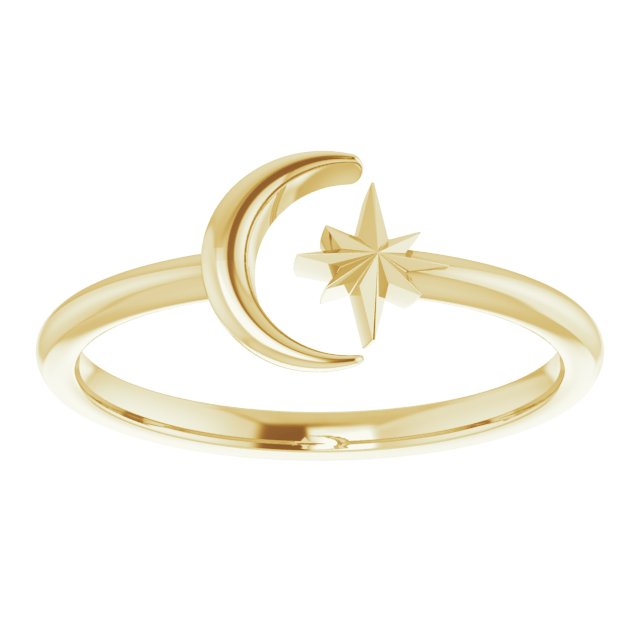Crescent Moon + Star Open Ring