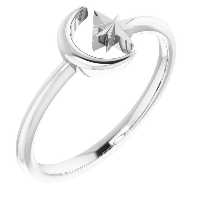 Crescent Moon + Star Open Ring