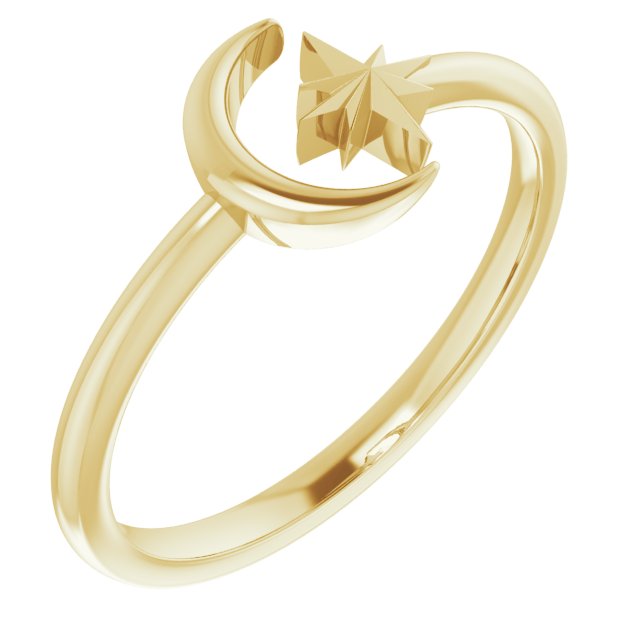 Crescent Moon + Star Open Ring
