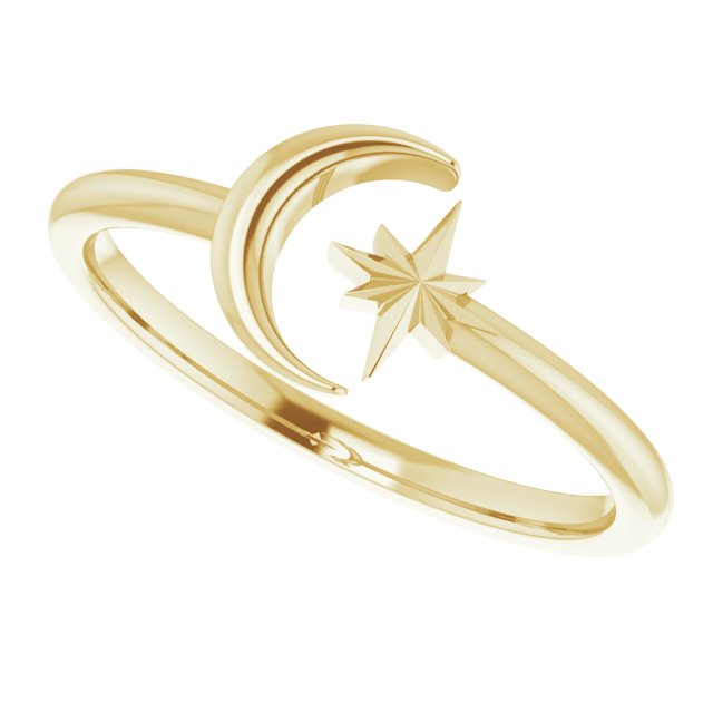 Crescent Moon + Star Open Ring
