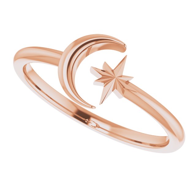 Crescent Moon + Star Open Ring