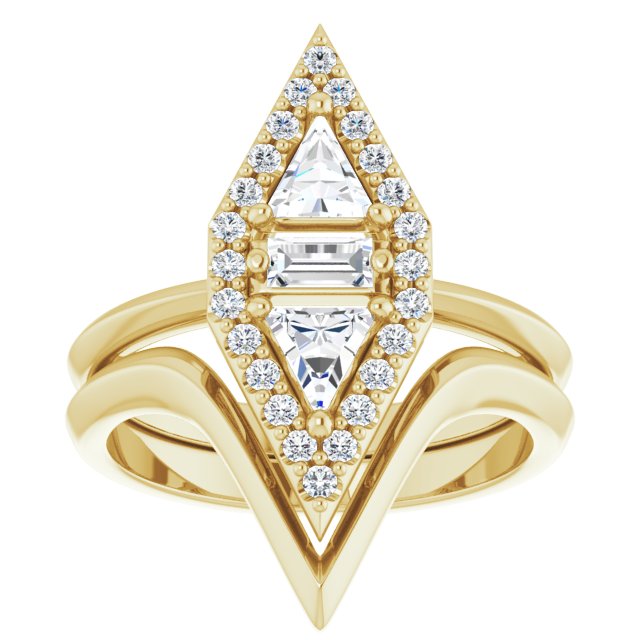 Triangle Two-Stone Engagement Gold Ring