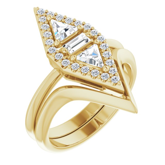 Triangle Two-Stone Engagement Gold Ring