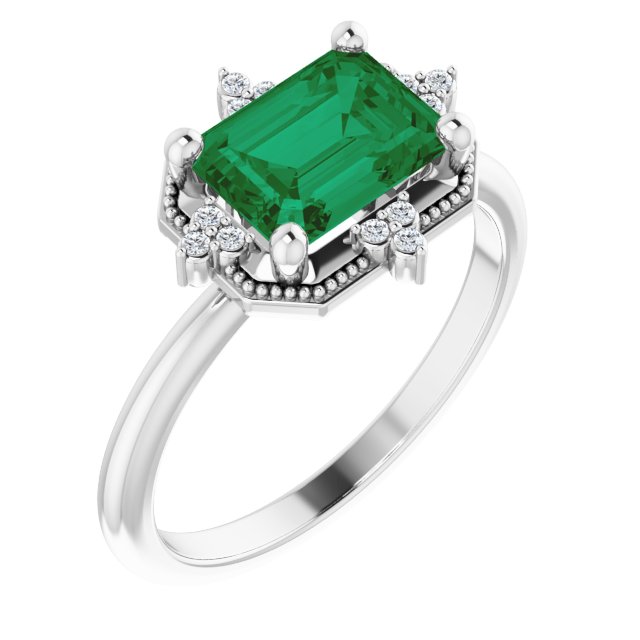 Emerald-Cut Genuine Emerald Engagement Ring