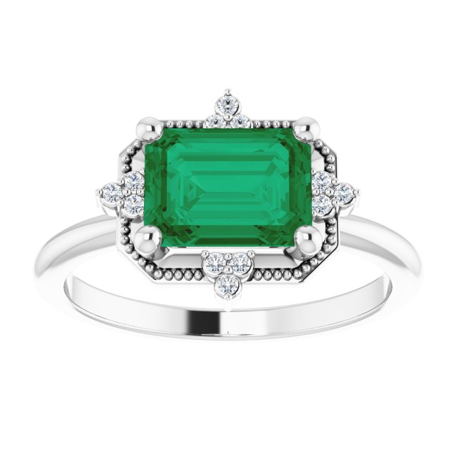 Emerald-Cut Genuine Emerald Engagement Ring