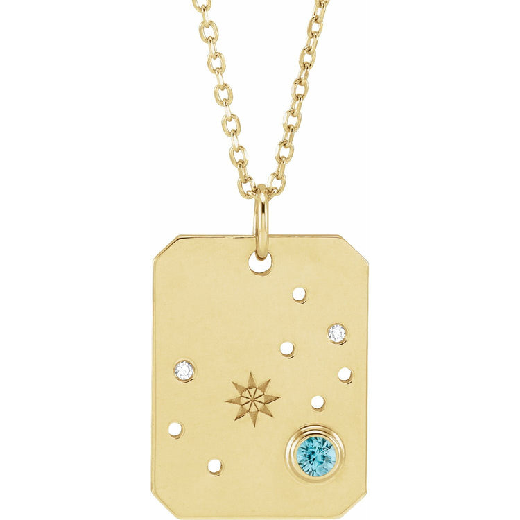 Blue Rubi Scorpio Zodiac Constellation Necklace - Blue Zircon + Diamond