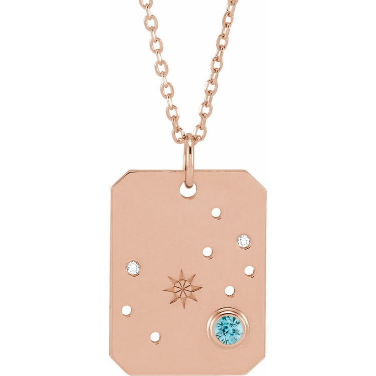 Blue Rubi Scorpio Zodiac Constellation Necklace - Blue Zircon + Diamond