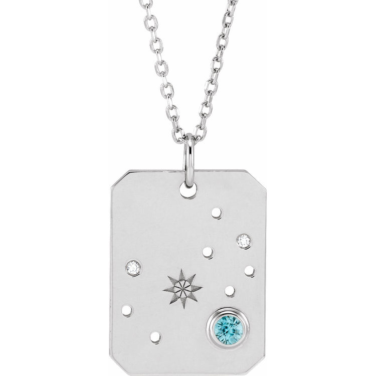 Blue Rubi Scorpio Zodiac Constellation Necklace - Blue Zircon + Diamond