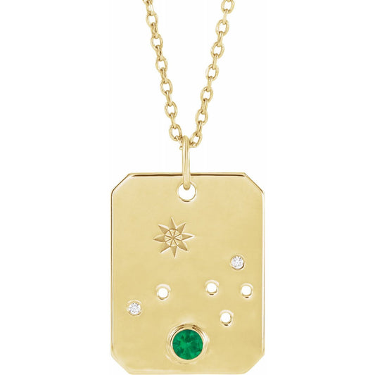 Blue Rubi Aries Zodiac Constellation Necklace - Emerald + Diamond