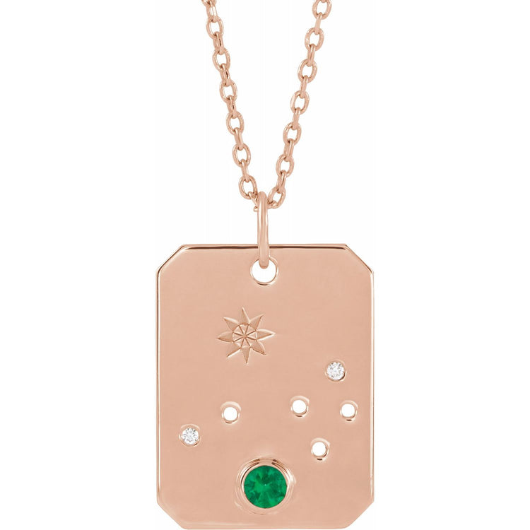 Blue Rubi Aries Zodiac Constellation Necklace - Emerald + Diamond