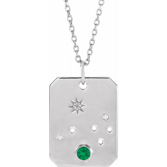 Blue Rubi Aries Zodiac Constellation Necklace - Emerald + Diamond