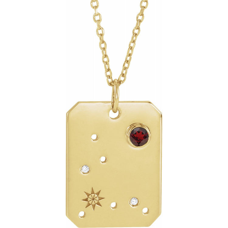 Blue Rubi Pisces Zodiac Constellation Necklace - Mozambique Garnet + Diamond