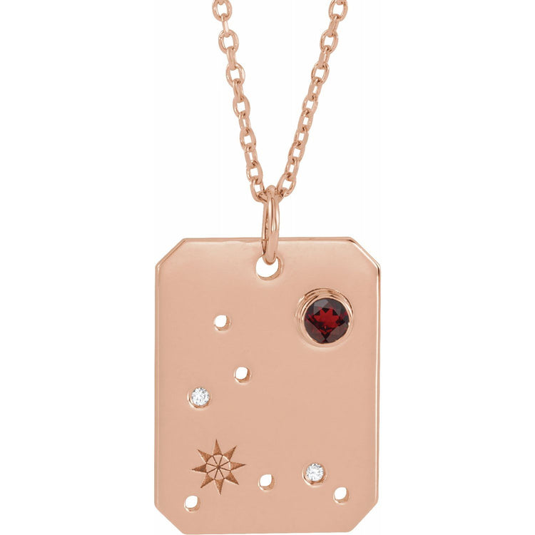 Blue Rubi Pisces Zodiac Constellation Necklace - Mozambique Garnet + Diamond