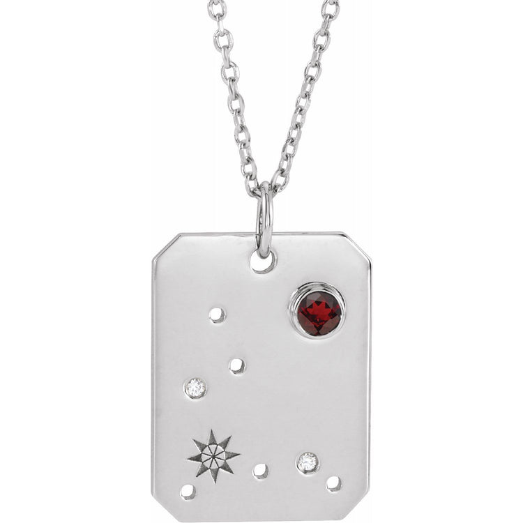 Blue Rubi Pisces Zodiac Constellation Necklace - Mozambique Garnet + Diamond