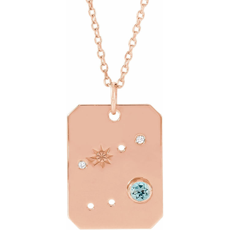 Blue Rubi Cancer Zodiac Constellation Necklace - 14K Aquamarine + Diamond