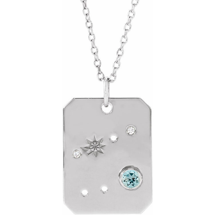 Blue Rubi Cancer Zodiac Constellation Necklace - 14K Aquamarine + Diamond