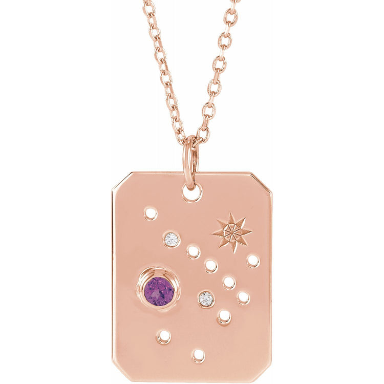 Blue Rubi Sagittarius Zodiac Constellation Necklace - Amethyst + Diamond