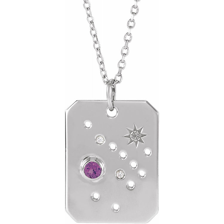 Blue Rubi Sagittarius Zodiac Constellation Necklace - Amethyst + Diamond