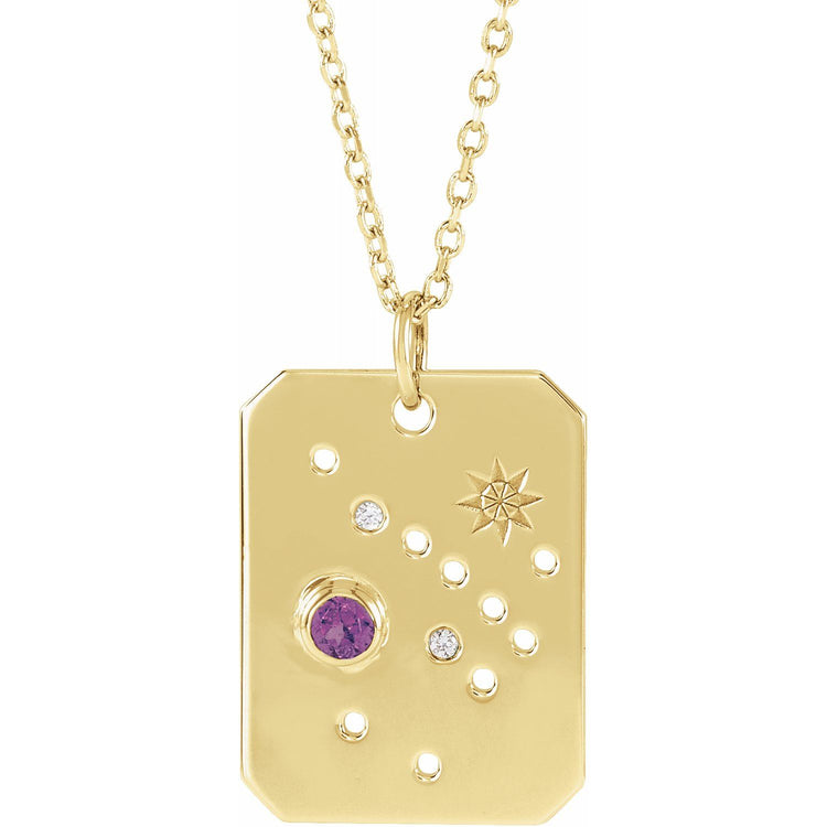 Blue Rubi Sagittarius Zodiac Constellation Necklace - Amethyst + Diamond