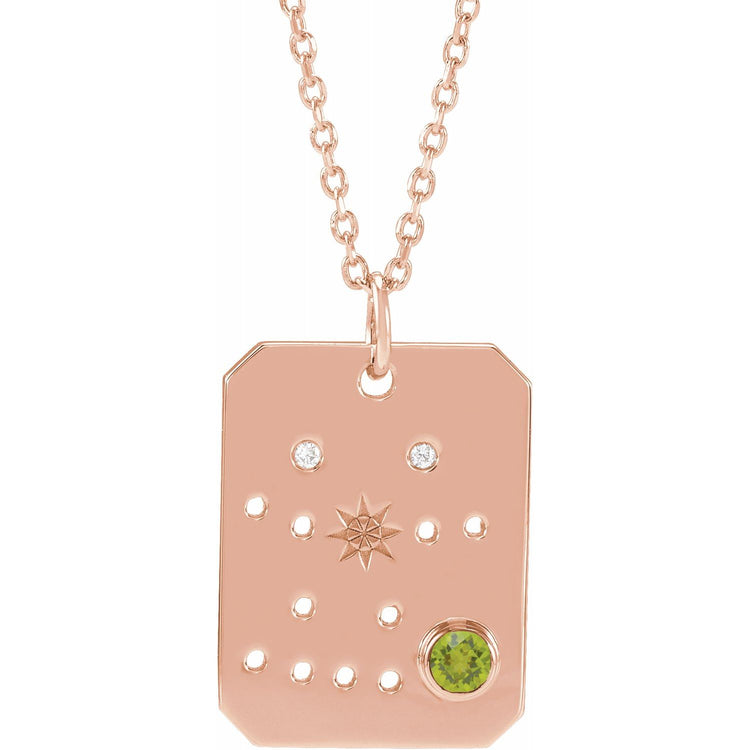 Blue Rubi Gemini Zodiac Constellation Necklace - Peridot + Diamond