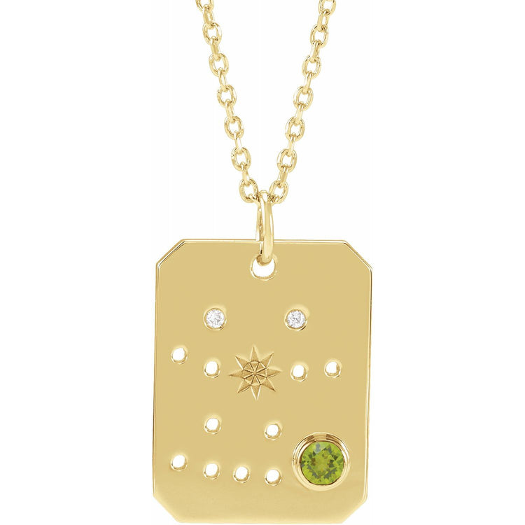 Blue Rubi Gemini Zodiac Constellation Necklace - Peridot + Diamond