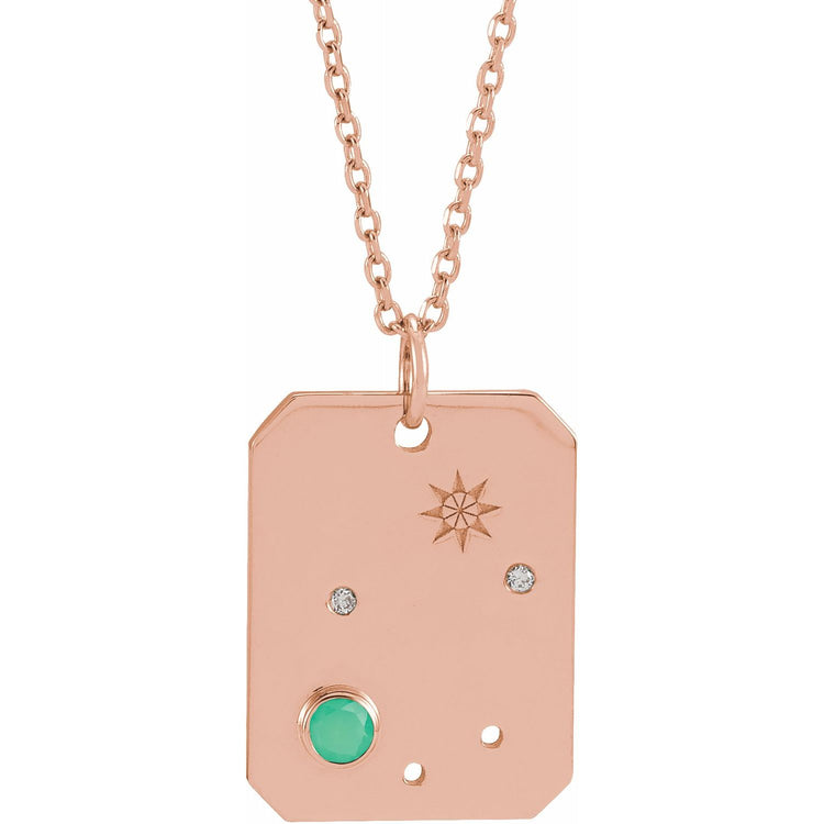 Blue Rubi Libra Zodiac Constellation Necklace - Chrysoprase + CTW Diamond