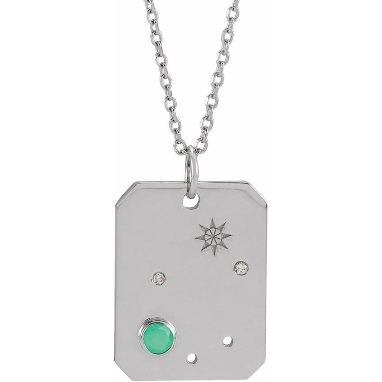 Blue Rubi Libra Zodiac Constellation Necklace - Chrysoprase + CTW Diamond