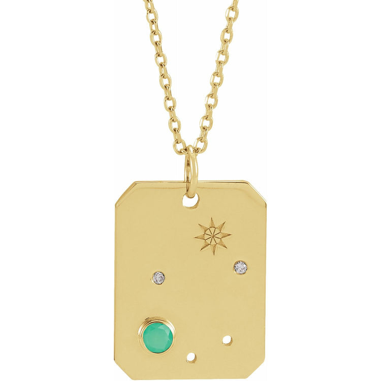 Blue Rubi Libra Zodiac Constellation Necklace - Chrysoprase + CTW Diamond