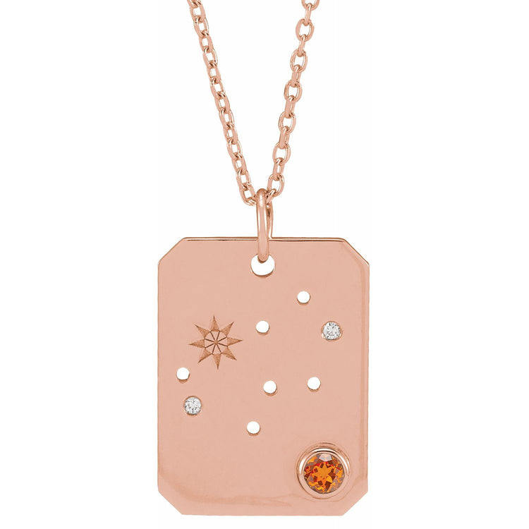 Blue Rubi Virgo Zodiac Constellation Necklace - Orange Garnet + Diamond