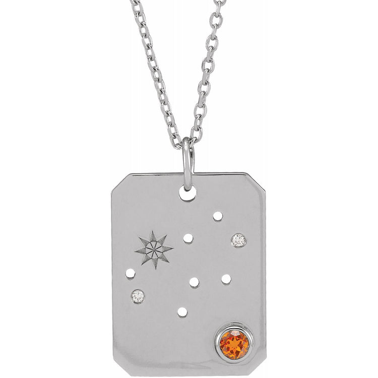 Blue Rubi Virgo Zodiac Constellation Necklace - Orange Garnet + Diamond