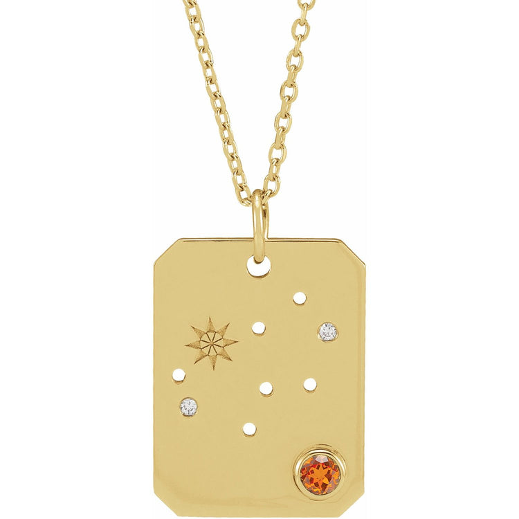 Blue Rubi Virgo Zodiac Constellation Necklace - Orange Garnet + Diamond
