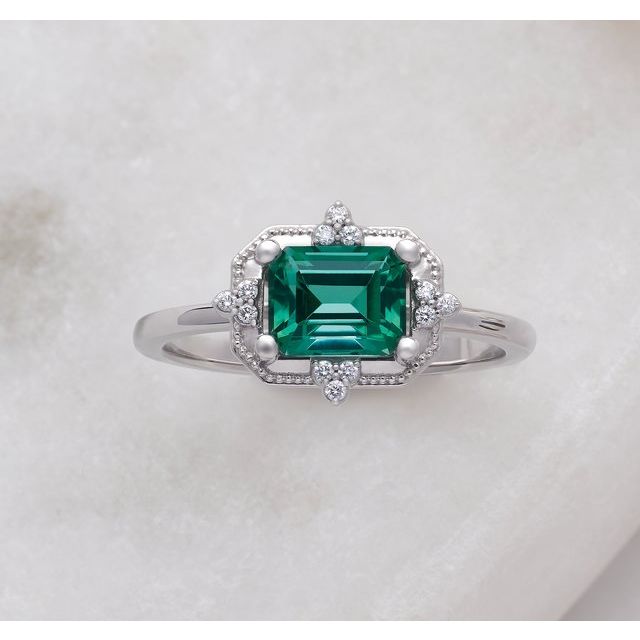 Emerald-Cut Genuine Emerald Engagement Ring