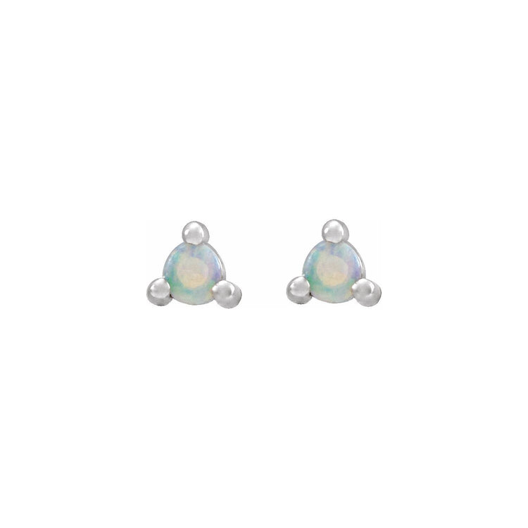 Round White Opal Earrings