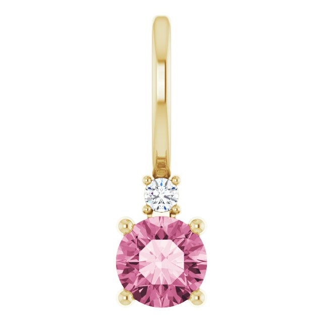 Pink Tourmaline & Natural Diamond October Birthstone Charm