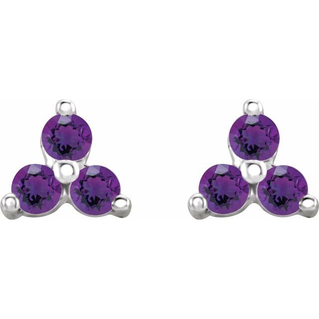 Three Stone Natural Amethyst Earrings