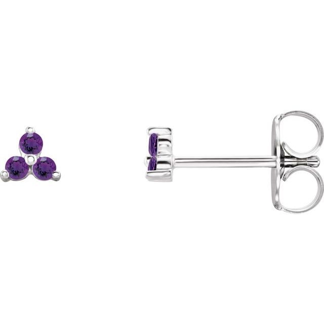 Three Stone Natural Amethyst Earrings