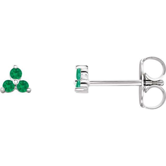 Three Stone Natural Emerald Earrings
