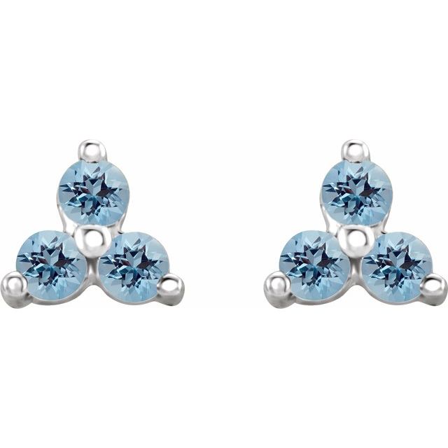 Three Stone Natural Aquamarine Earrings