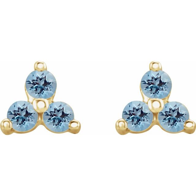 Three Stone Natural Aquamarine Earrings